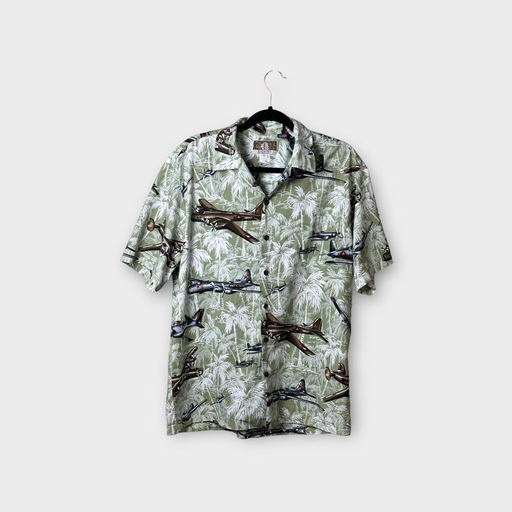 Vintage Kalaheo Bomber Fighter War Plane Military Hawaiian Aloha Shirt Sz Large